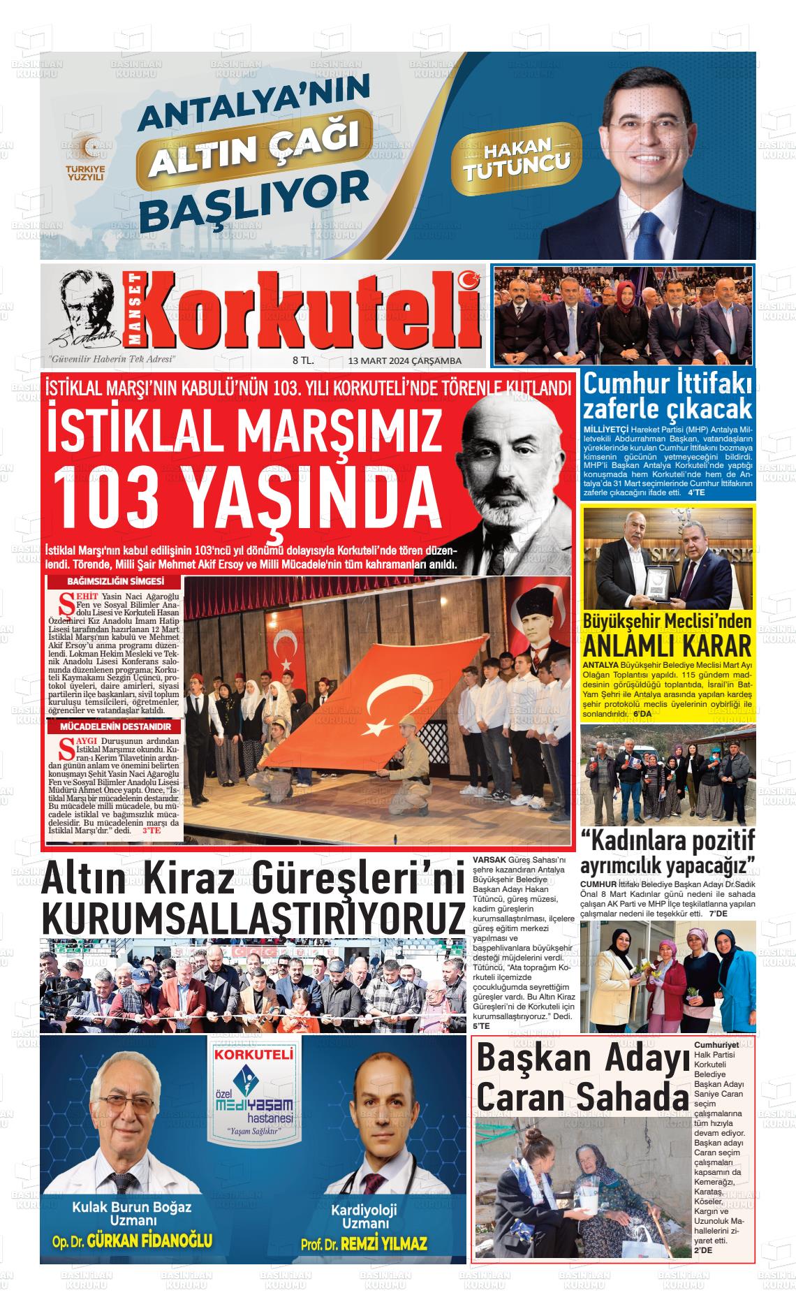 13 Mart 2024 Korkuteli Manşet Gazete Manşeti