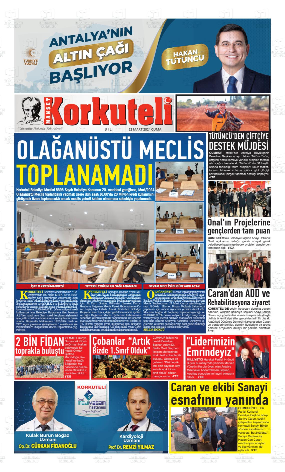 22 Mart 2024 Korkuteli Manşet Gazete Manşeti