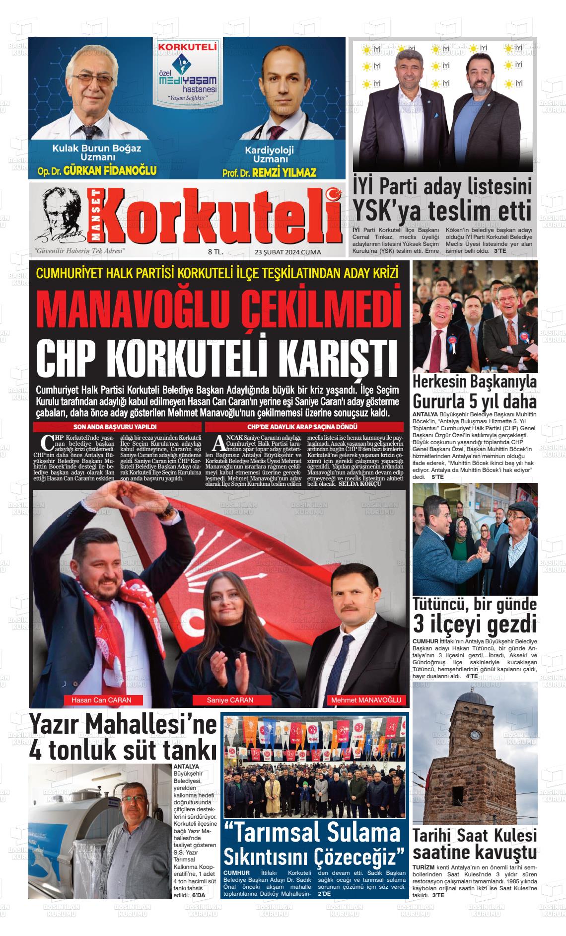 23 Şubat 2024 Korkuteli Manşet Gazete Manşeti