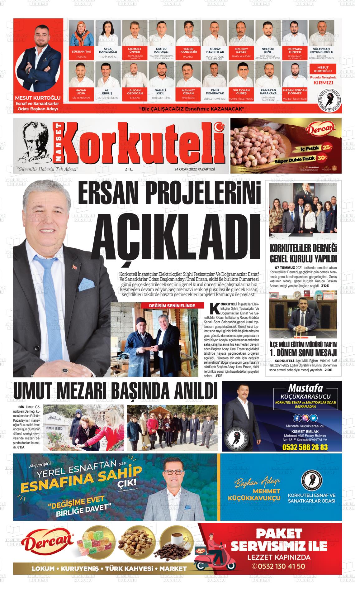 24 Ocak 2022 Korkuteli Manşet Gazete Manşeti