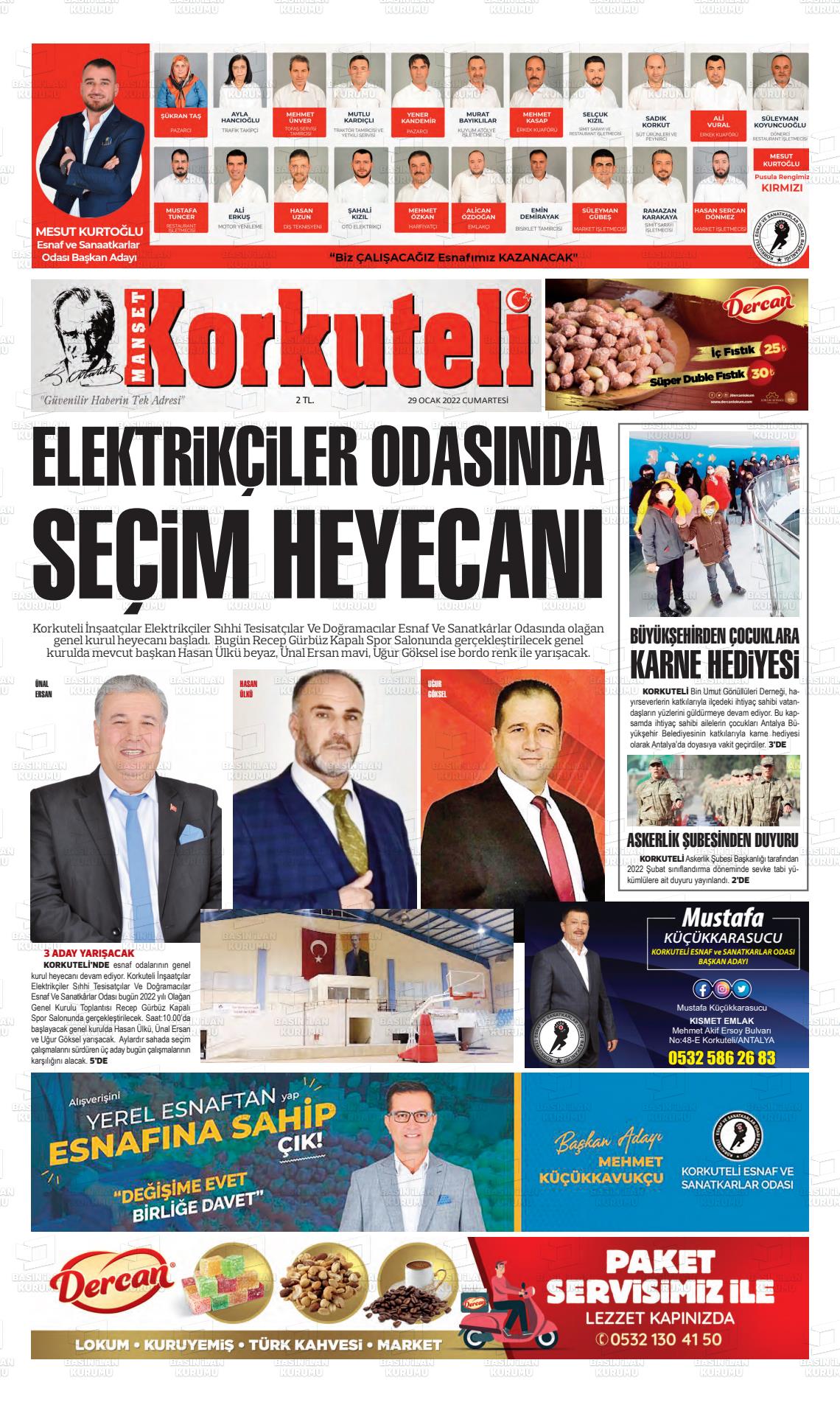 29 Ocak 2022 Korkuteli Manşet Gazete Manşeti