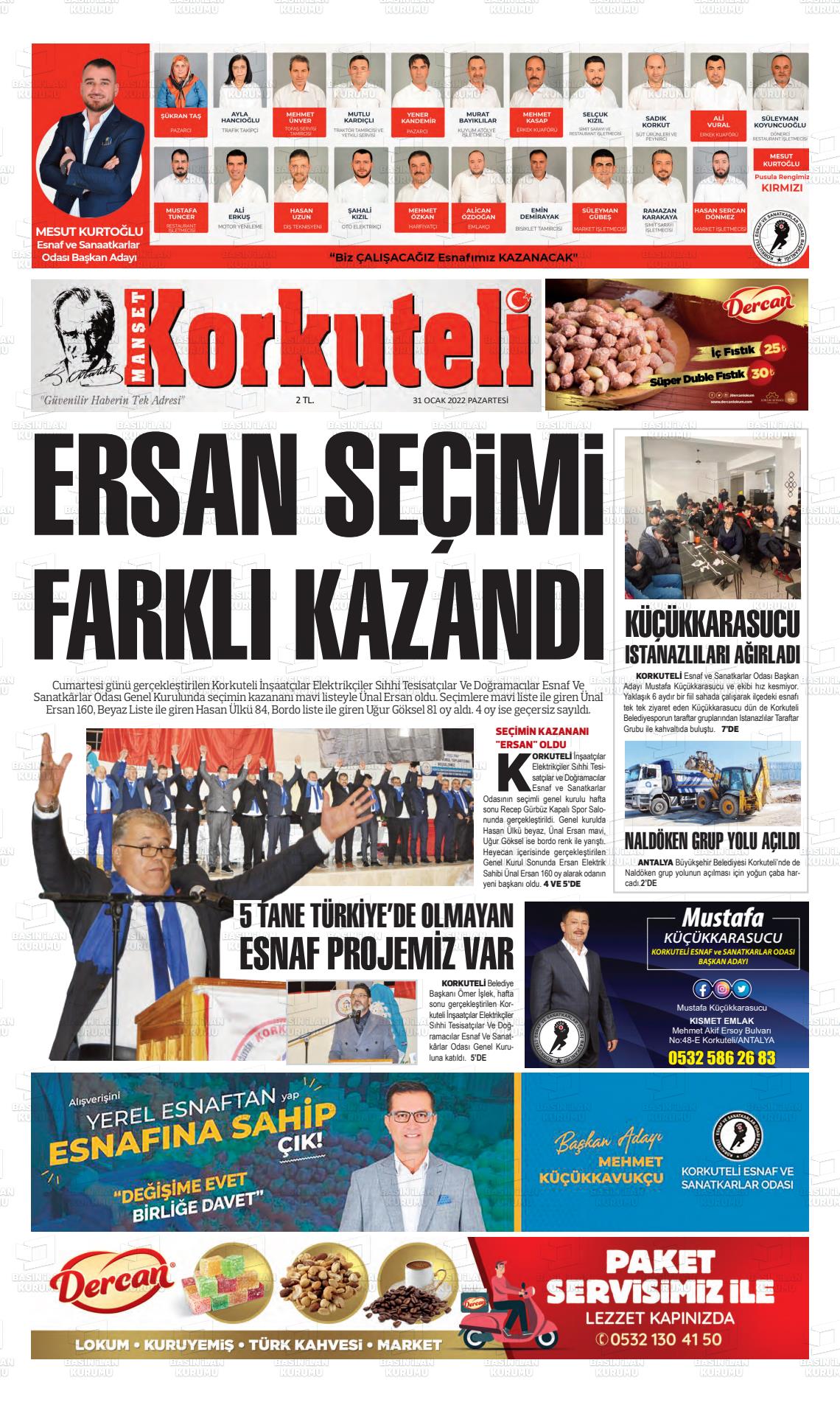 31 Ocak 2022 Korkuteli Manşet Gazete Manşeti