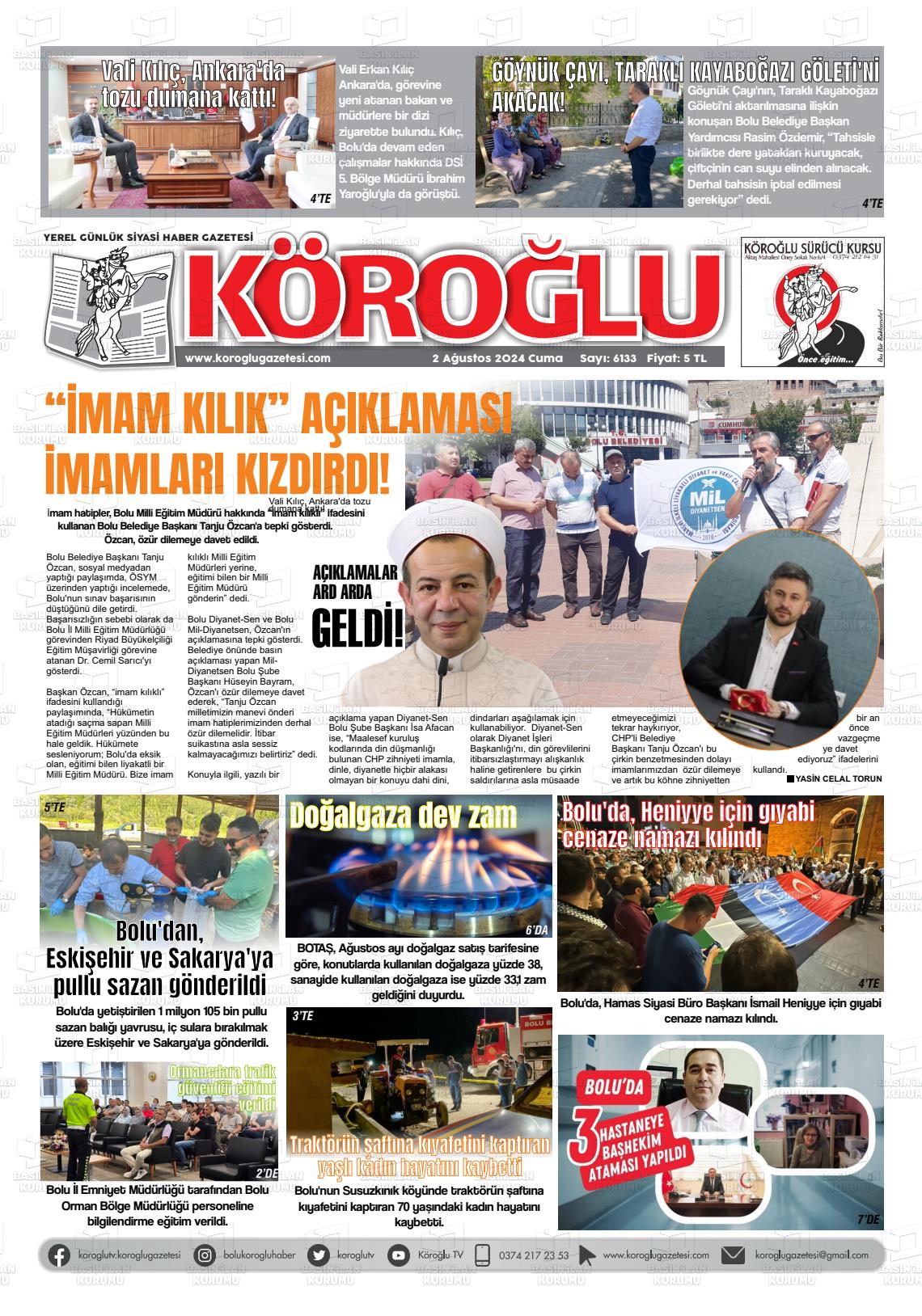 02 Ağustos 2024 Köroğlu Gazete Manşeti