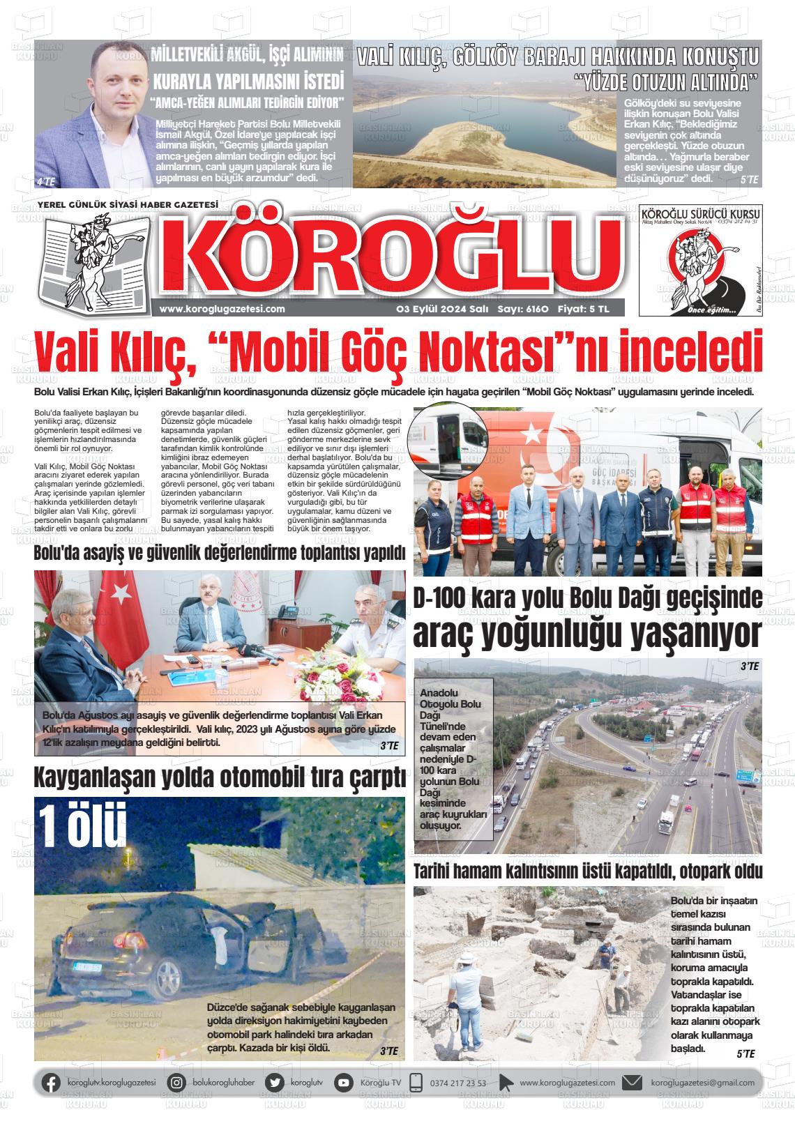 03 Eylül 2024 Köroğlu Gazete Manşeti