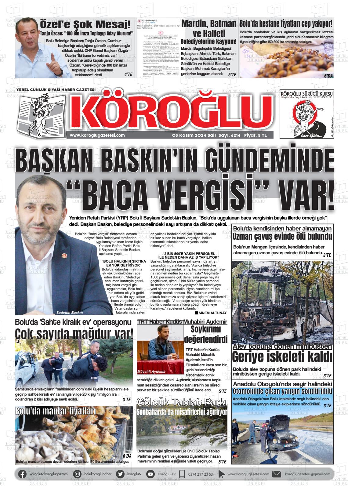 05 Kasım 2024 Köroğlu Gazete Manşeti