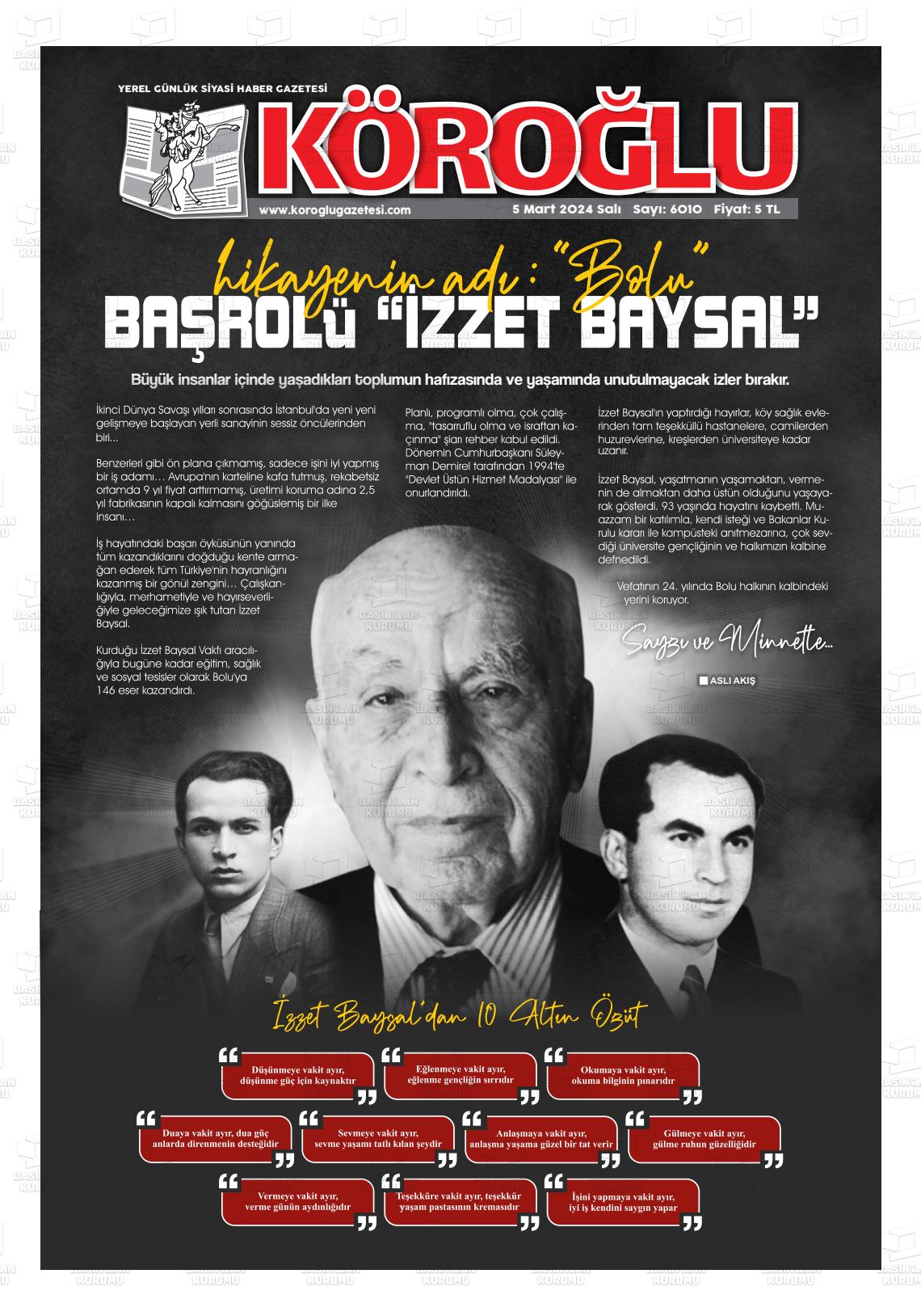 06 Mart 2024 Köroğlu Gazete Manşeti