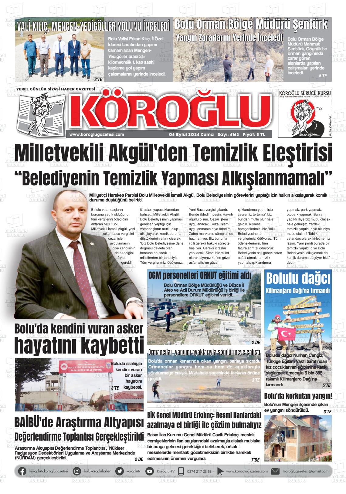 06 Eylül 2024 Köroğlu Gazete Manşeti