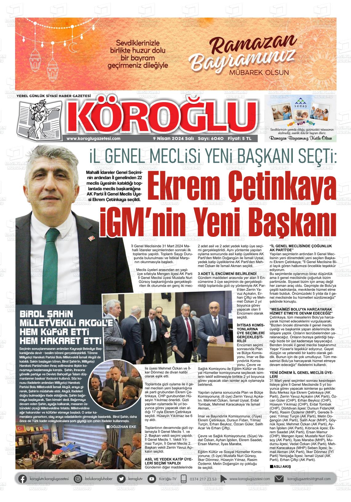 09 Nisan 2024 Köroğlu Gazete Manşeti