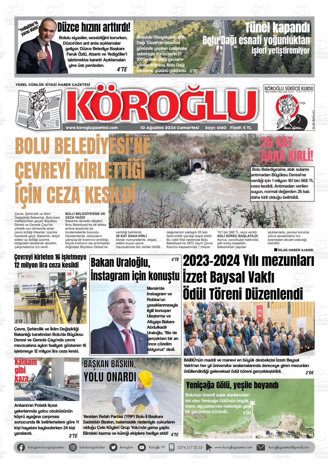 10 Ağustos 2024 Köroğlu Gazete Manşeti