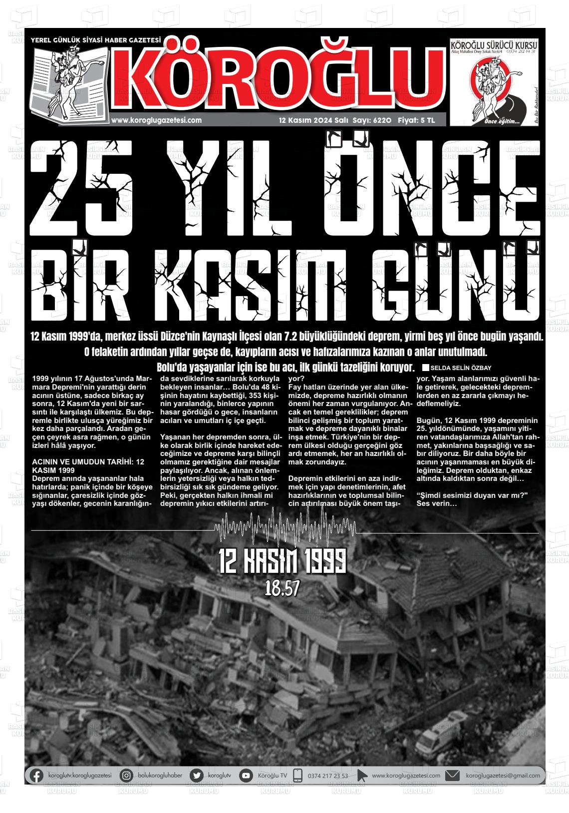 12 Kasım 2024 Köroğlu Gazete Manşeti