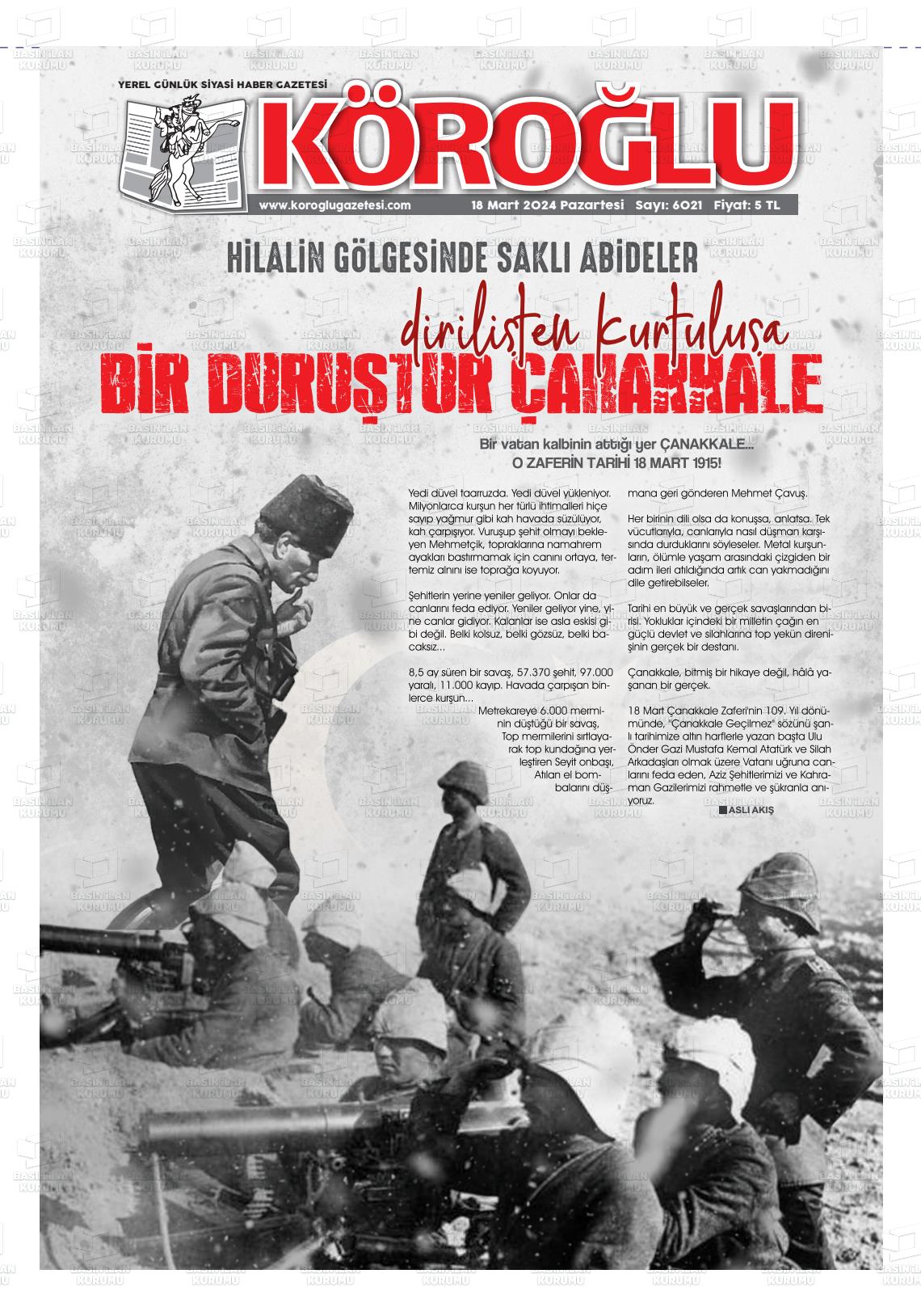 18 Mart 2024 Köroğlu Gazete Manşeti