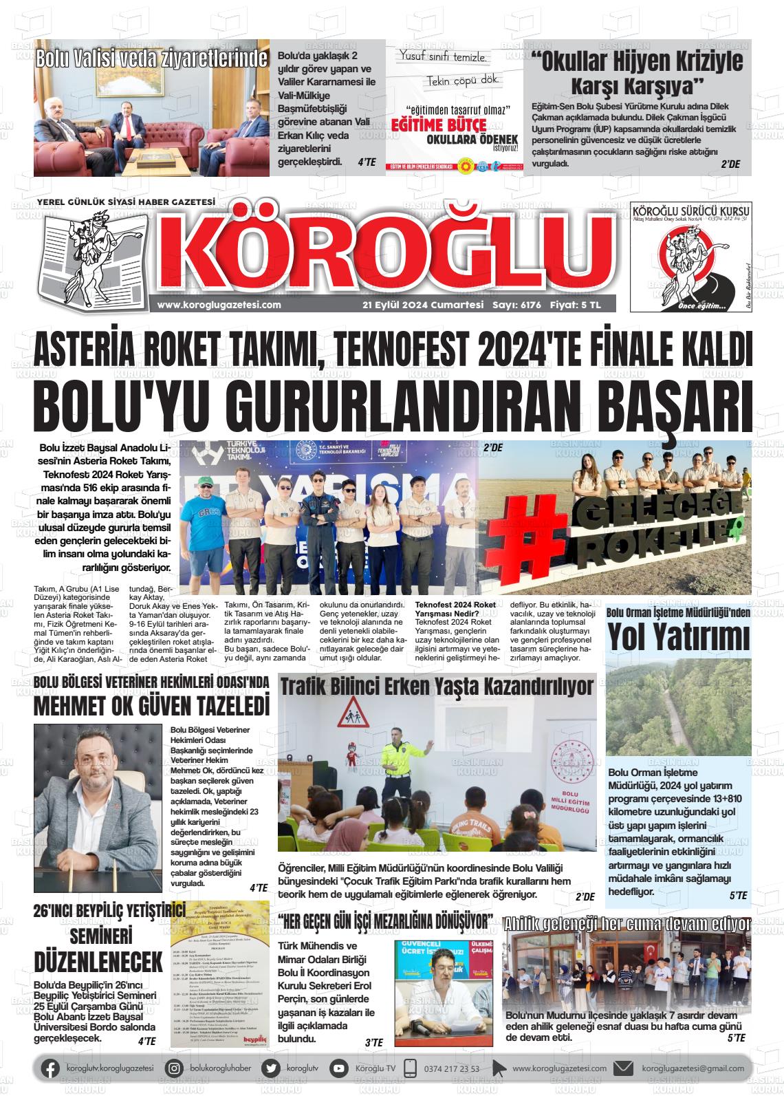 21 Eylül 2024 Köroğlu Gazete Manşeti