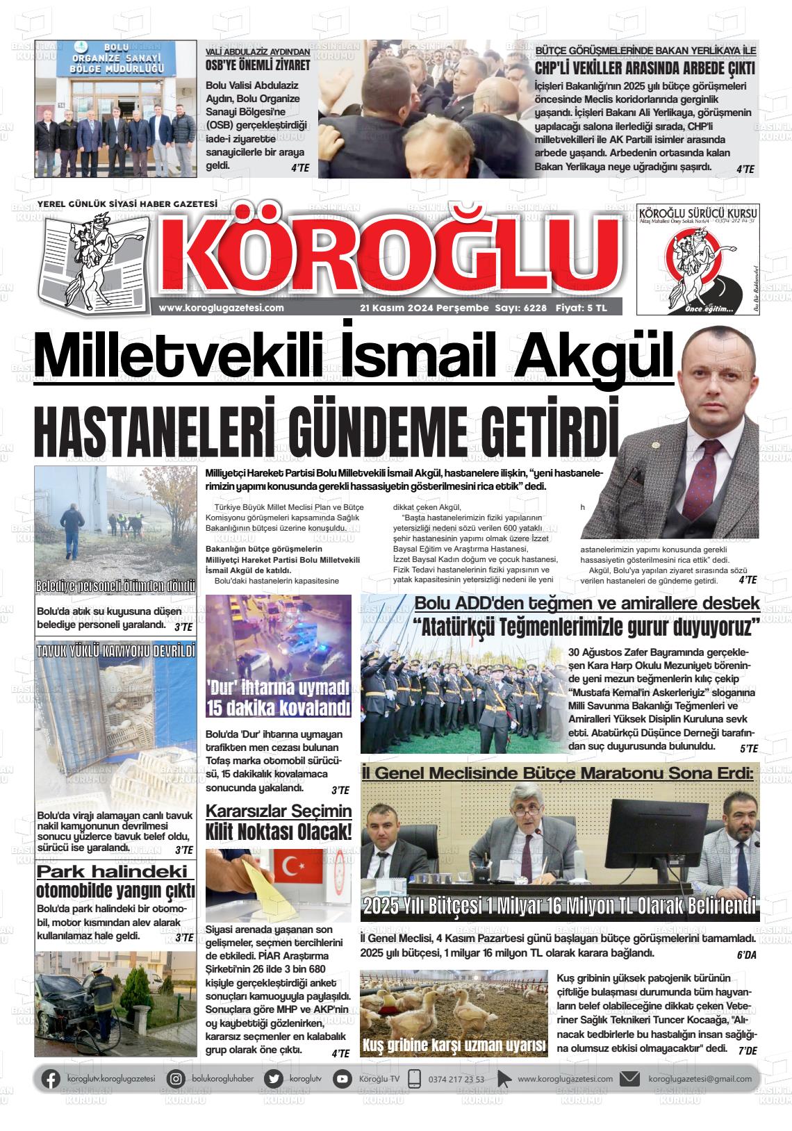 21 Kasım 2024 Köroğlu Gazete Manşeti