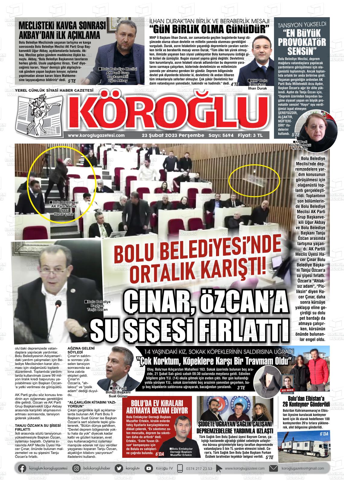 26 Şubat 2023 Köroğlu Gazete Manşeti