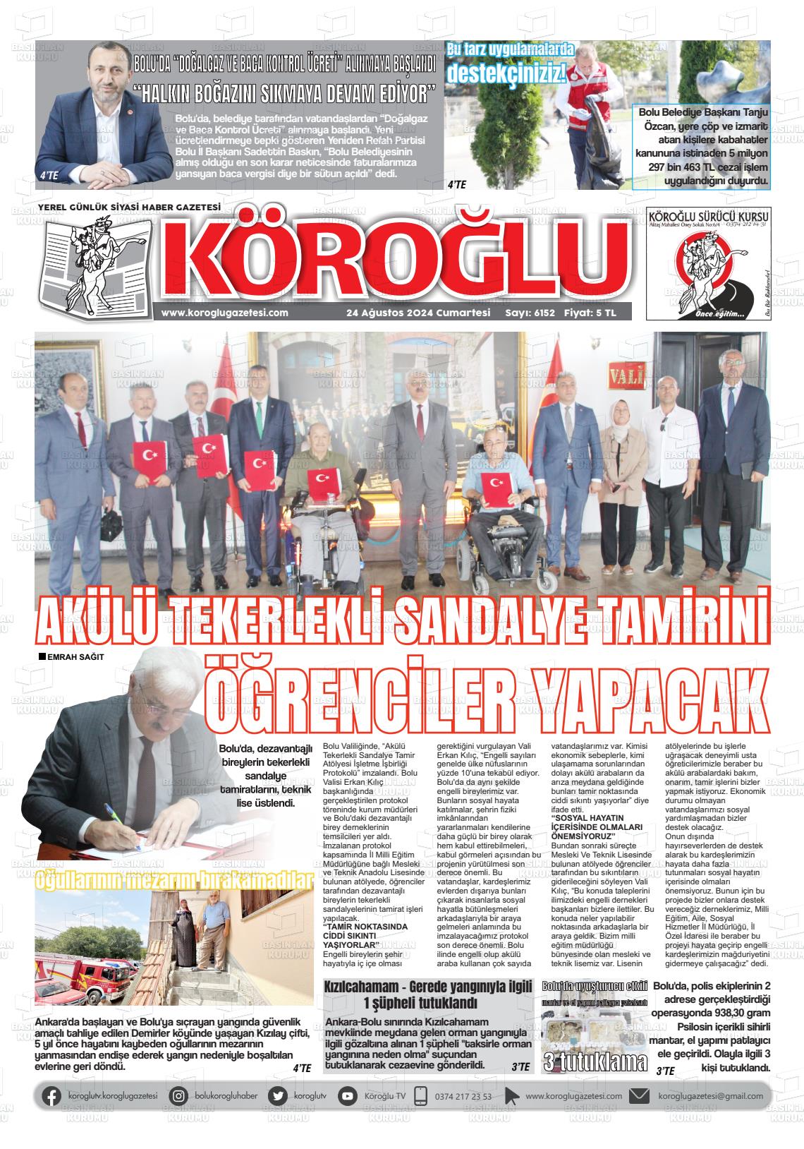 24 Ağustos 2024 Köroğlu Gazete Manşeti