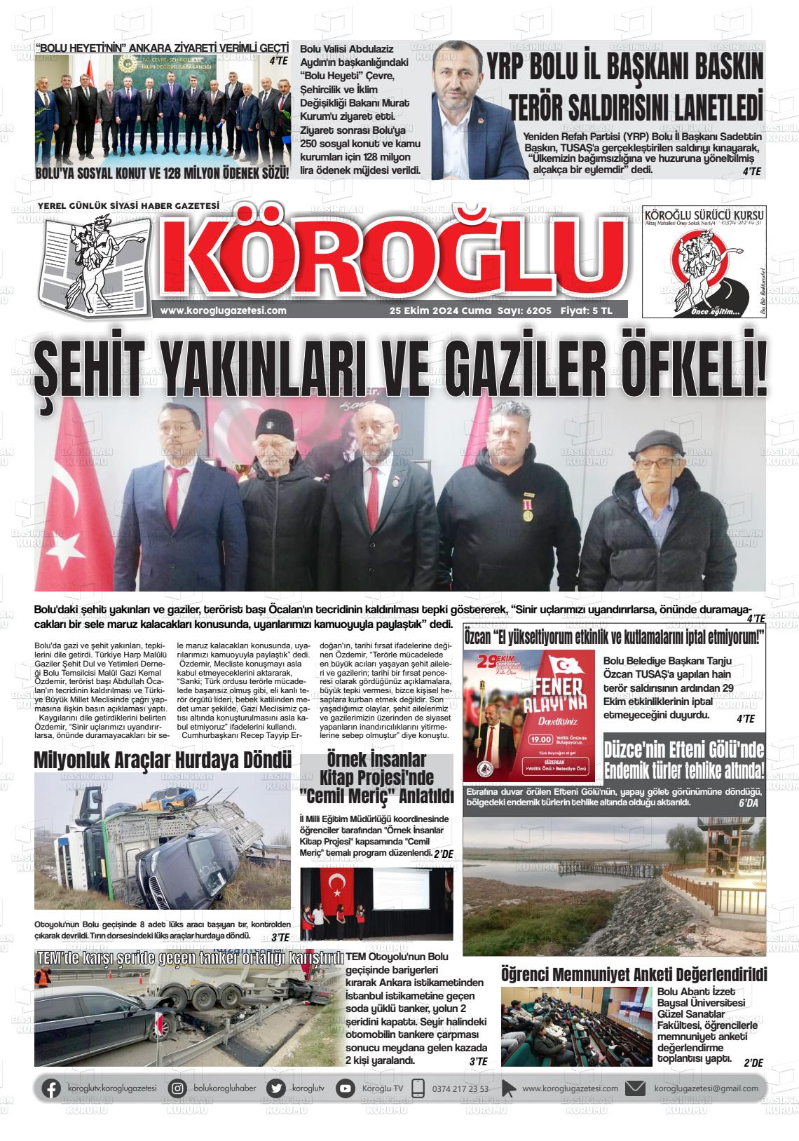 25 Ekim 2024 Köroğlu Gazete Manşeti