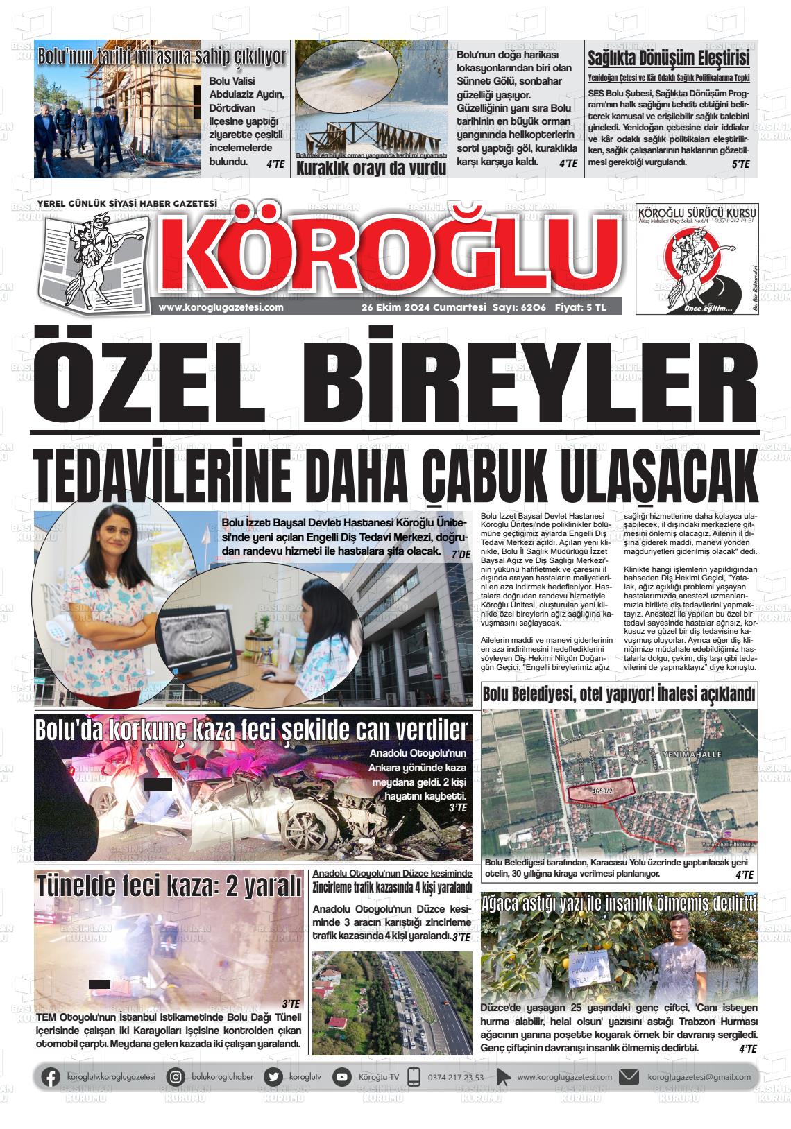 26 Ekim 2024 Köroğlu Gazete Manşeti