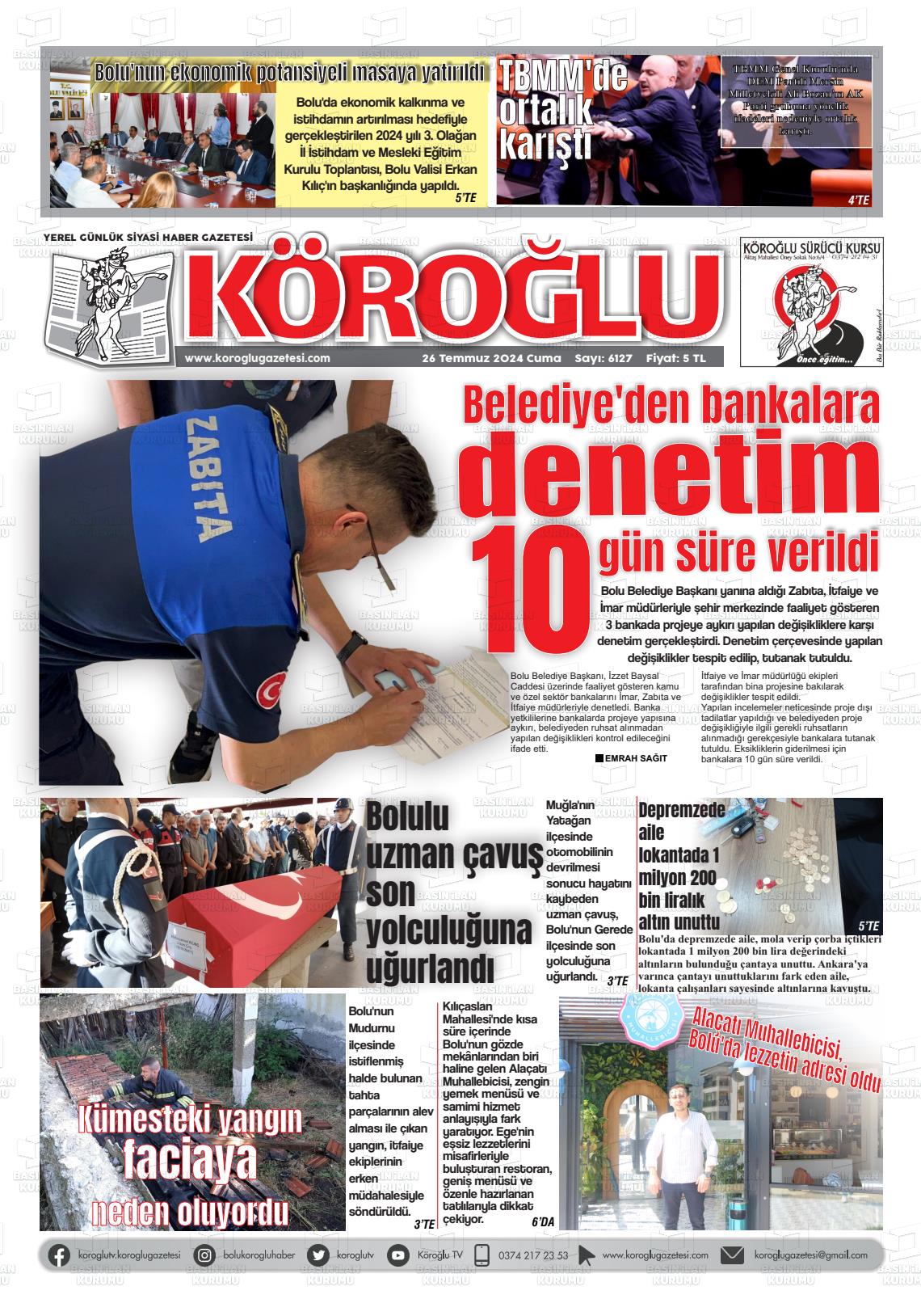 27 Temmuz 2024 Köroğlu Gazete Manşeti