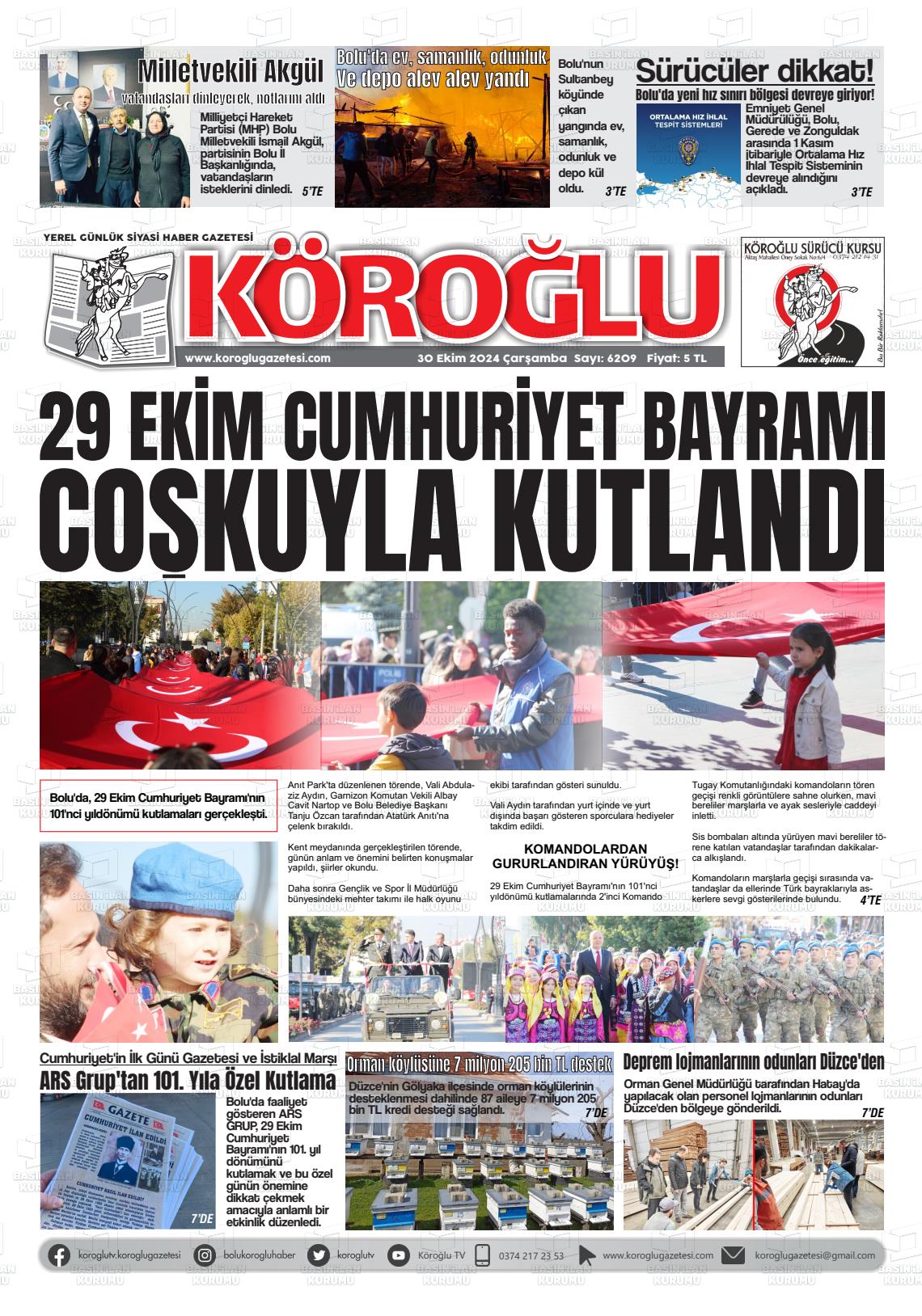 30 Ekim 2024 Köroğlu Gazete Manşeti