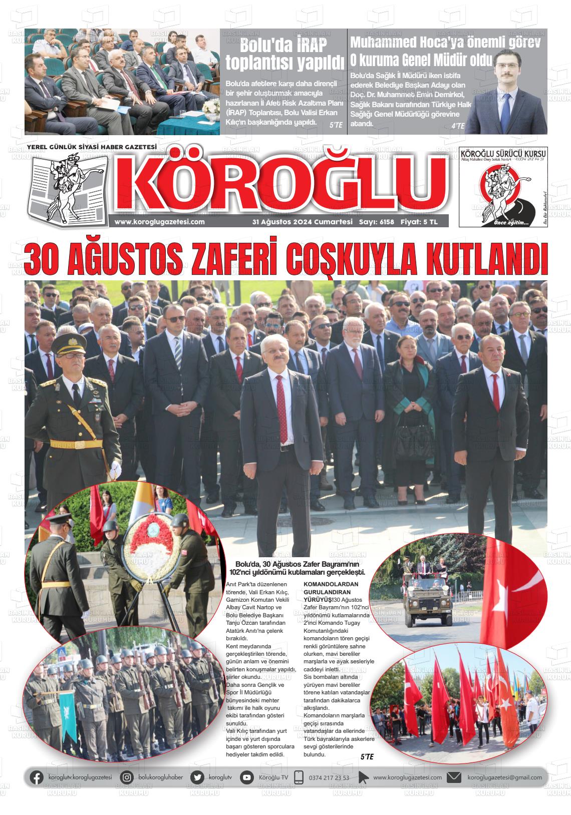 31 Ağustos 2024 Köroğlu Gazete Manşeti