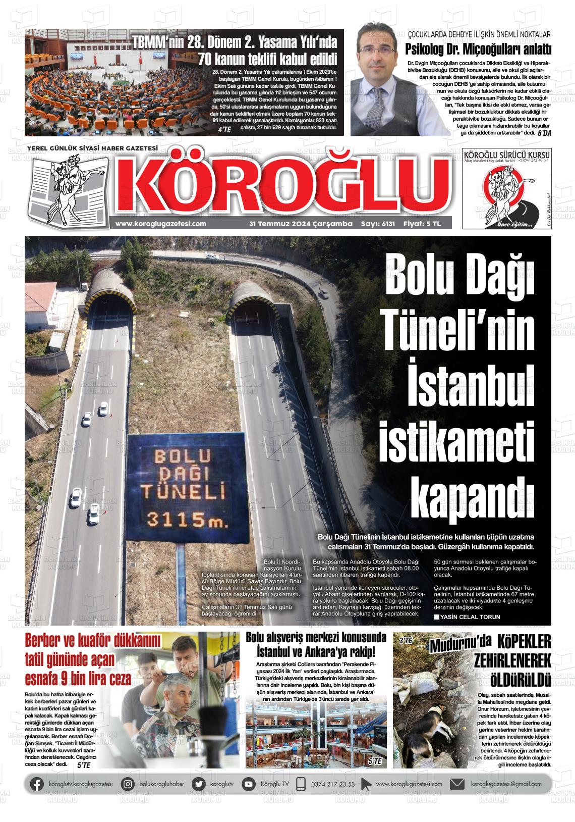 31 Temmuz 2024 Köroğlu Gazete Manşeti