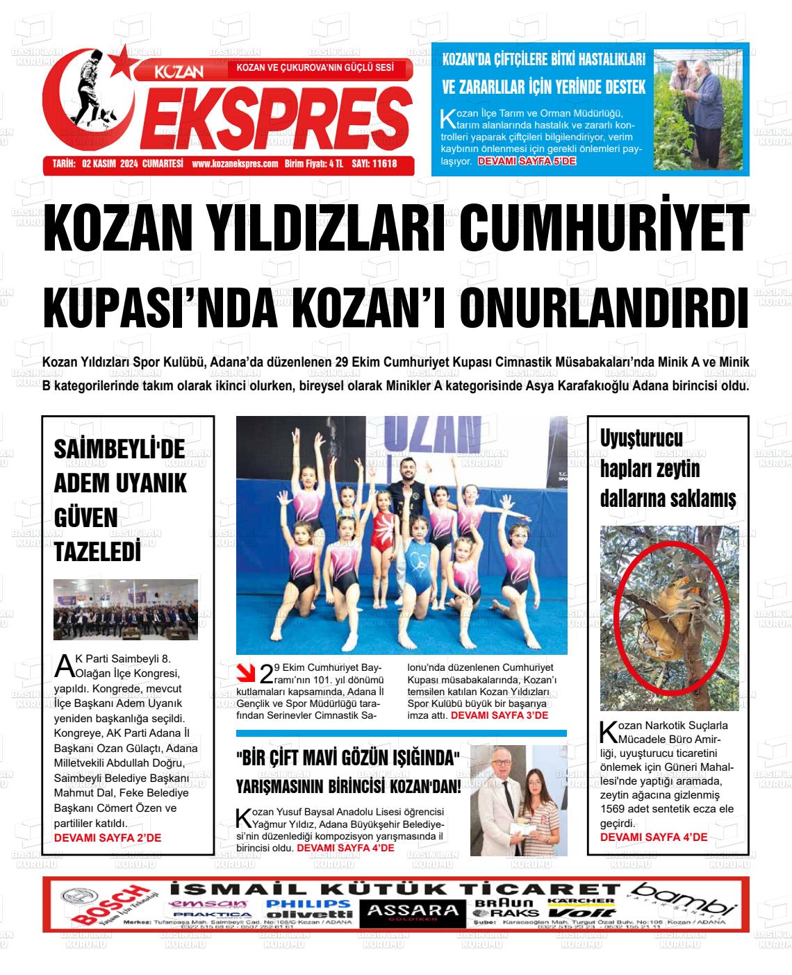 02 Kasım 2024 Kozan Ekspres Gazete Manşeti