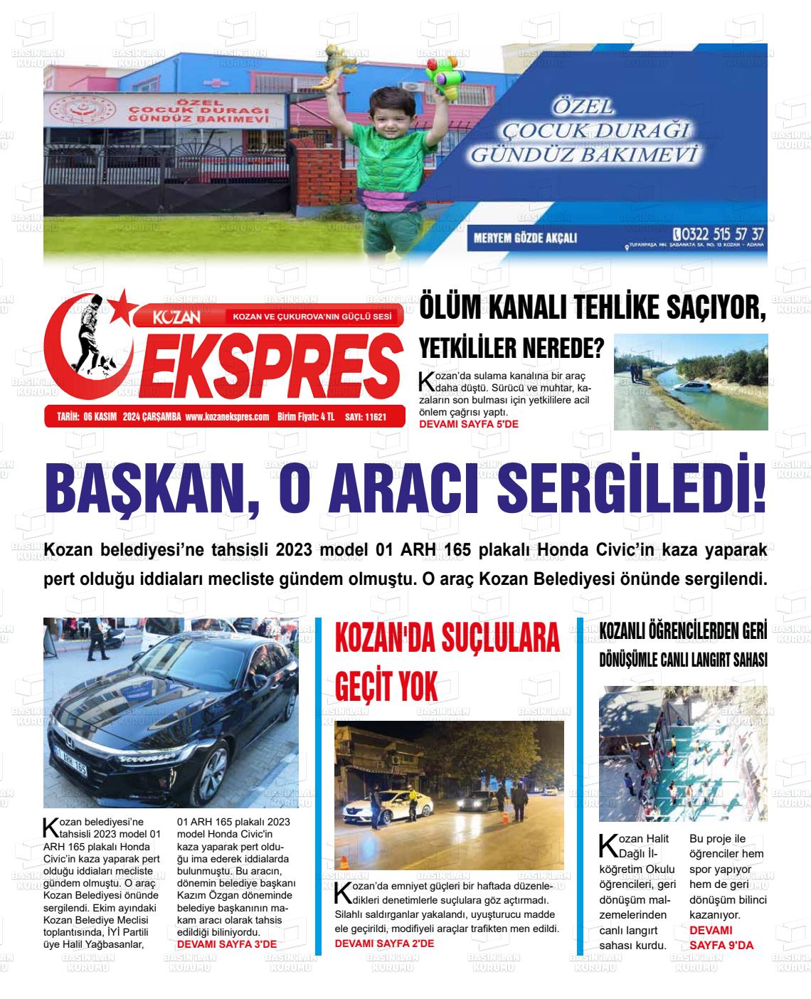 06 Kasım 2024 Kozan Ekspres Gazete Manşeti