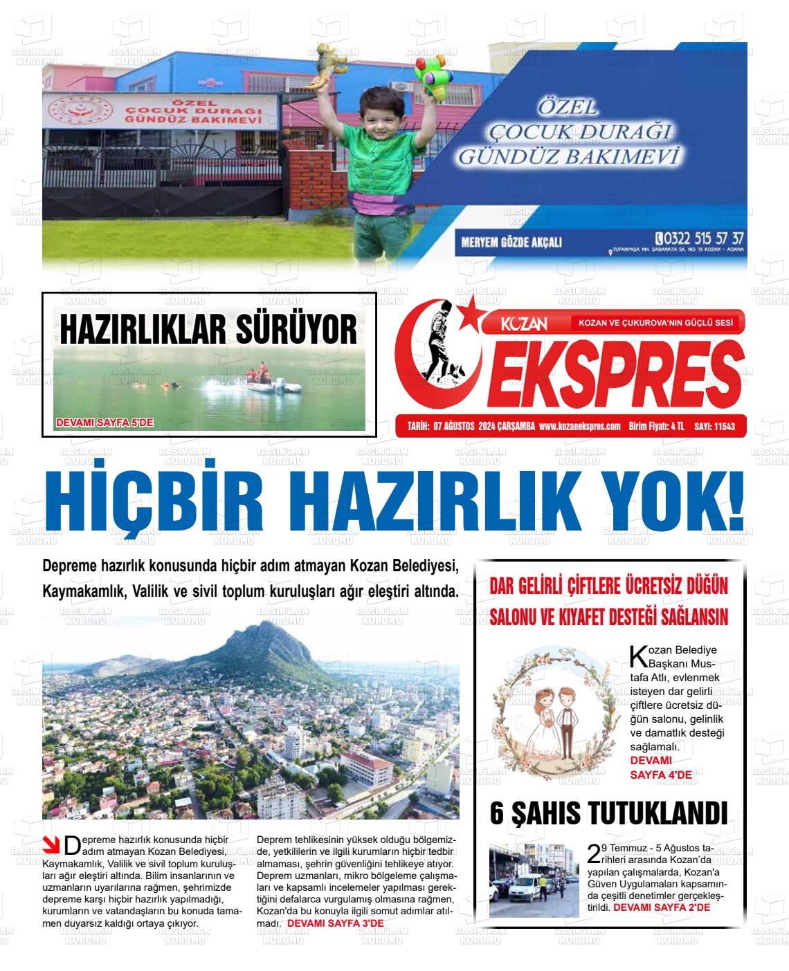 07 Ağustos 2024 Kozan Ekspres Gazete Manşeti