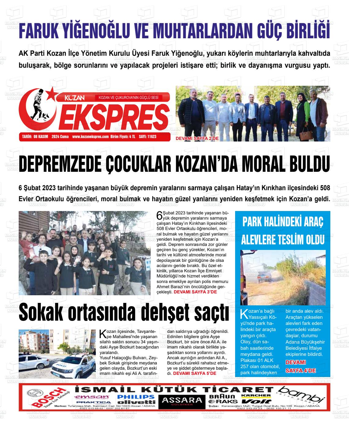 08 Kasım 2024 Kozan Ekspres Gazete Manşeti