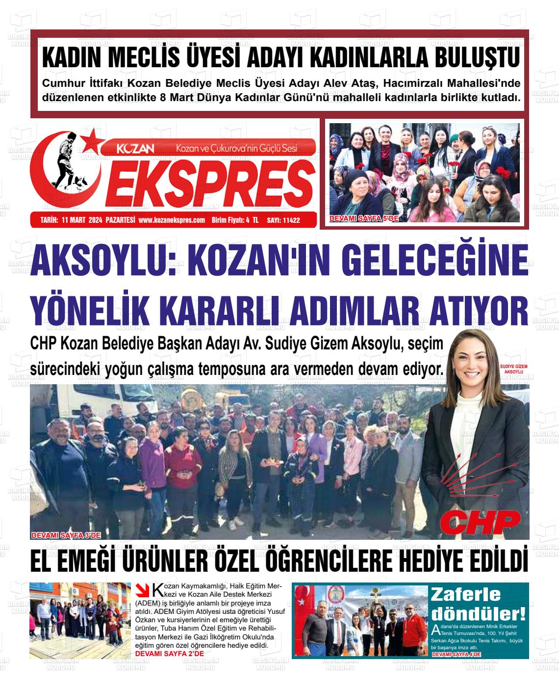 11 Mart 2024 Kozan Ekspres Gazete Manşeti