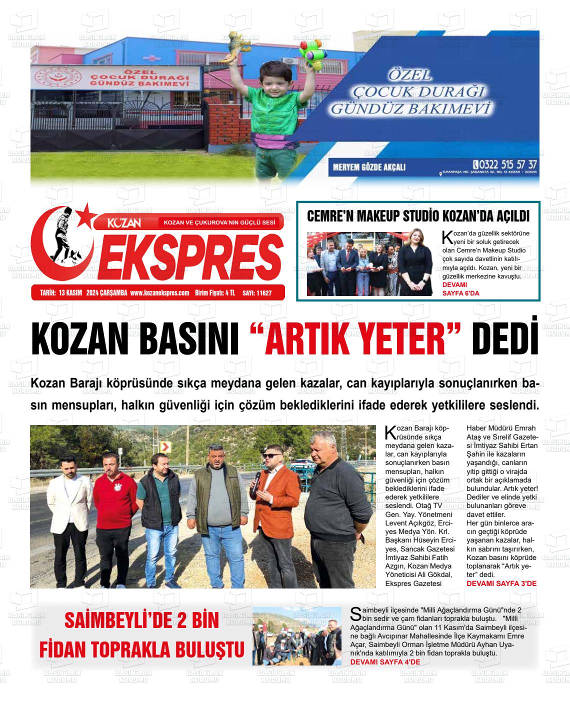 13 Kasım 2024 Kozan Ekspres Gazete Manşeti