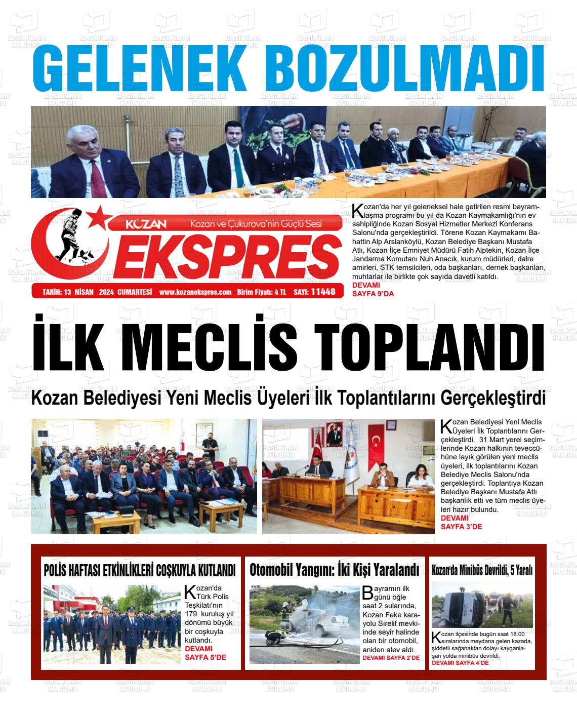 13 Nisan 2024 Kozan Ekspres Gazete Manşeti