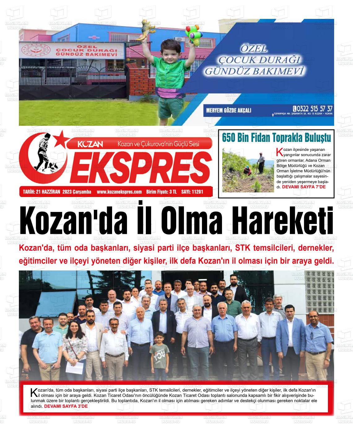 21 Haziran 2023 Kozan Ekspres Gazete Manşeti