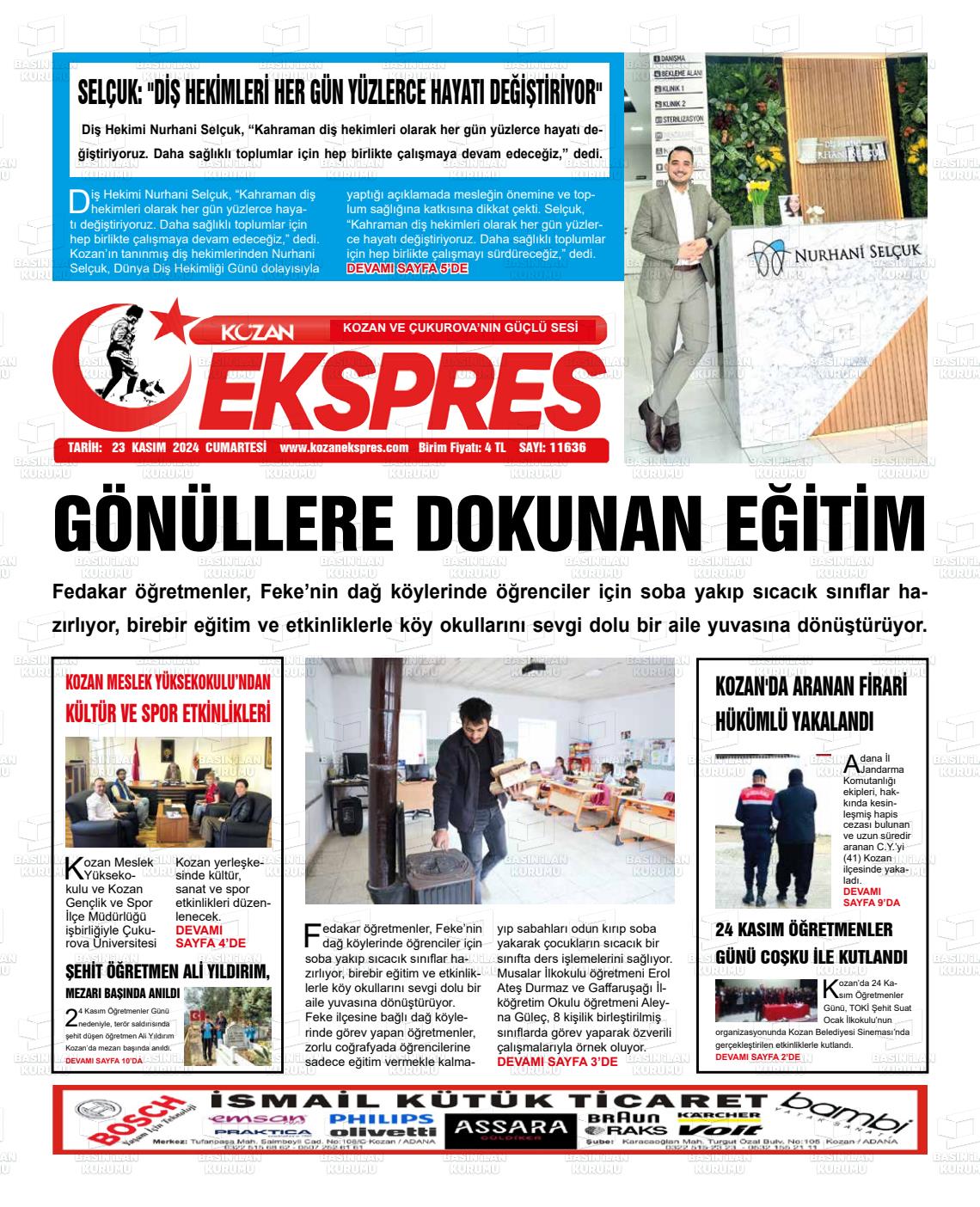 23 Kasım 2024 Kozan Ekspres Gazete Manşeti