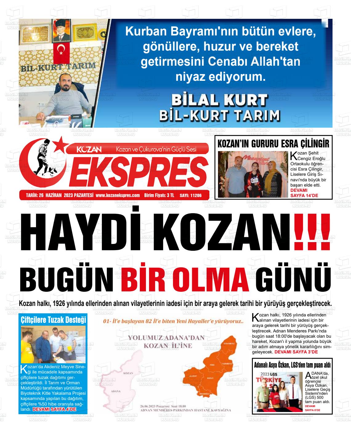 27 Haziran 2023 Kozan Ekspres Gazete Manşeti