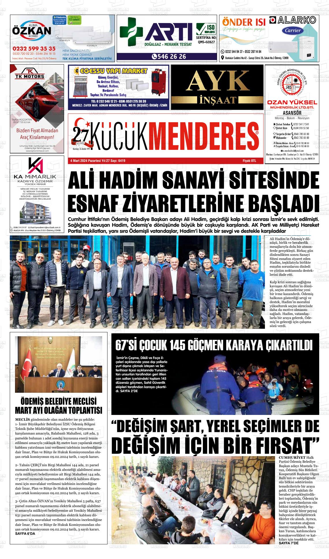 04 Mart 2024 Küçük Menderes Gazete Manşeti