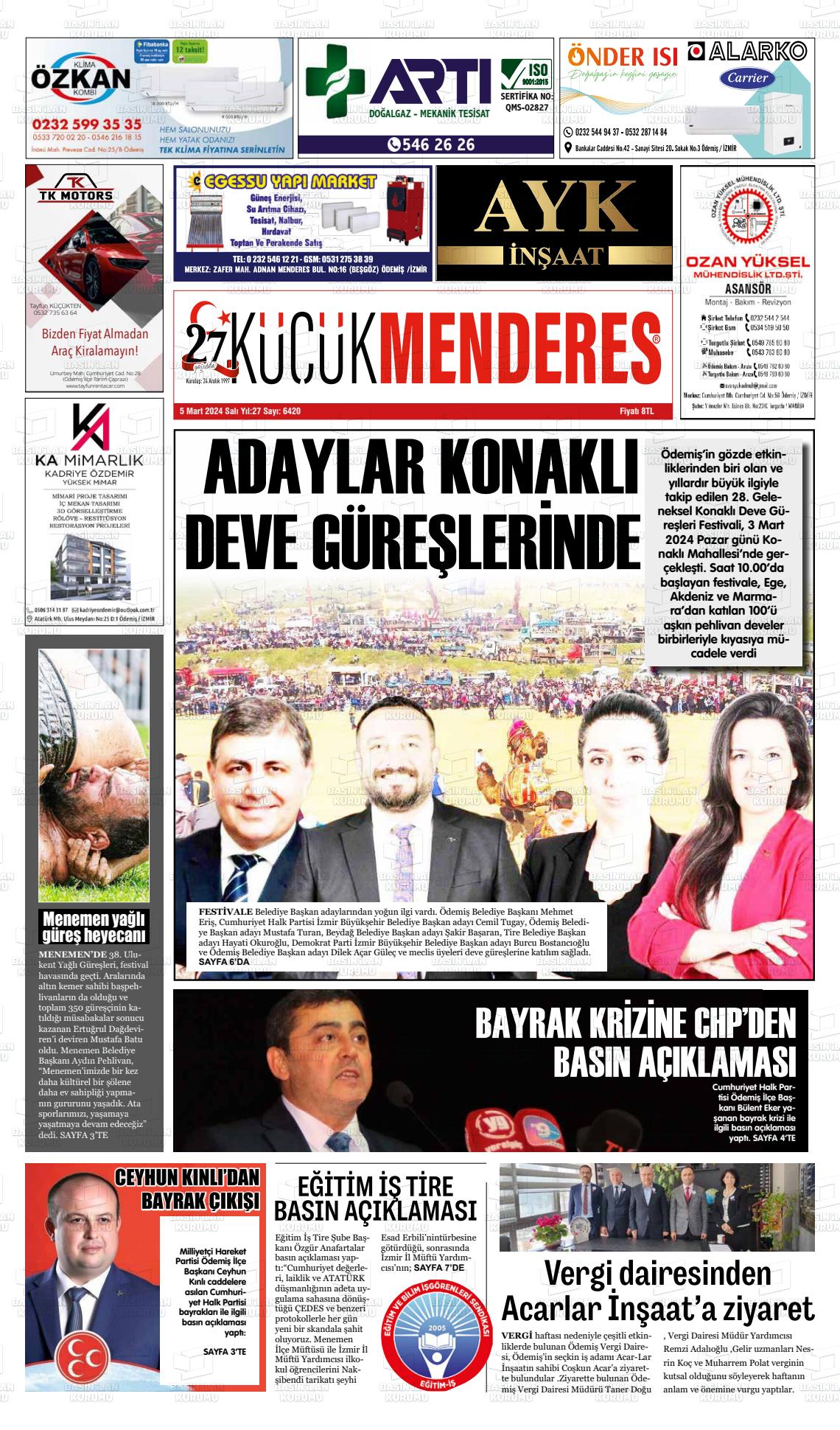 05 Mart 2024 Küçük Menderes Gazete Manşeti