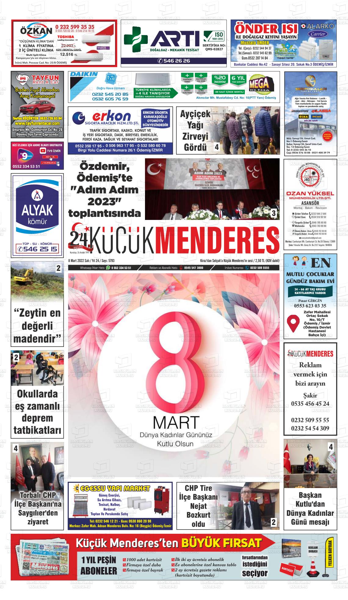 08 Mart 2022 Küçük Menderes Gazete Manşeti