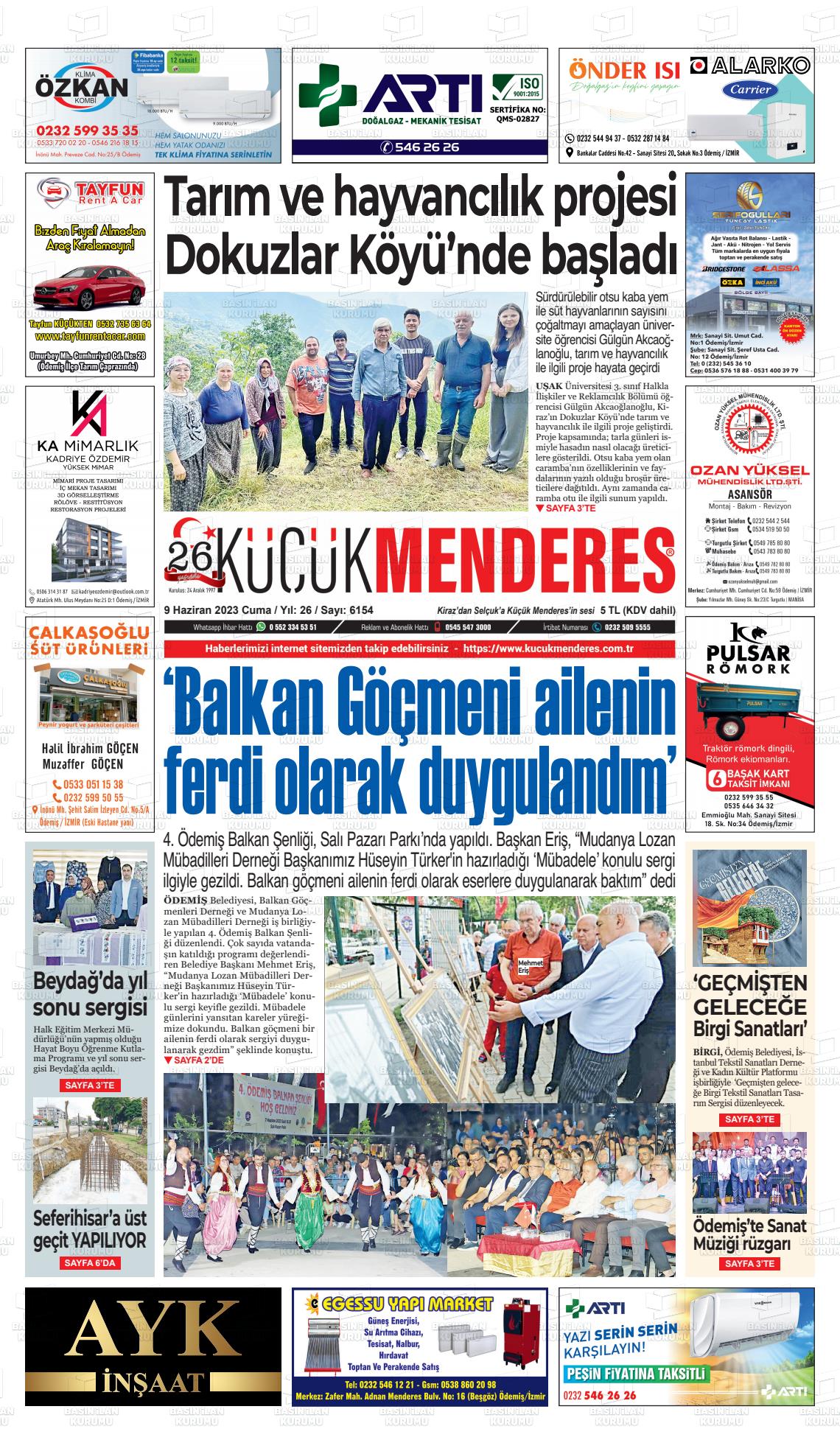 09 Haziran 2023 Küçük Menderes Gazete Manşeti