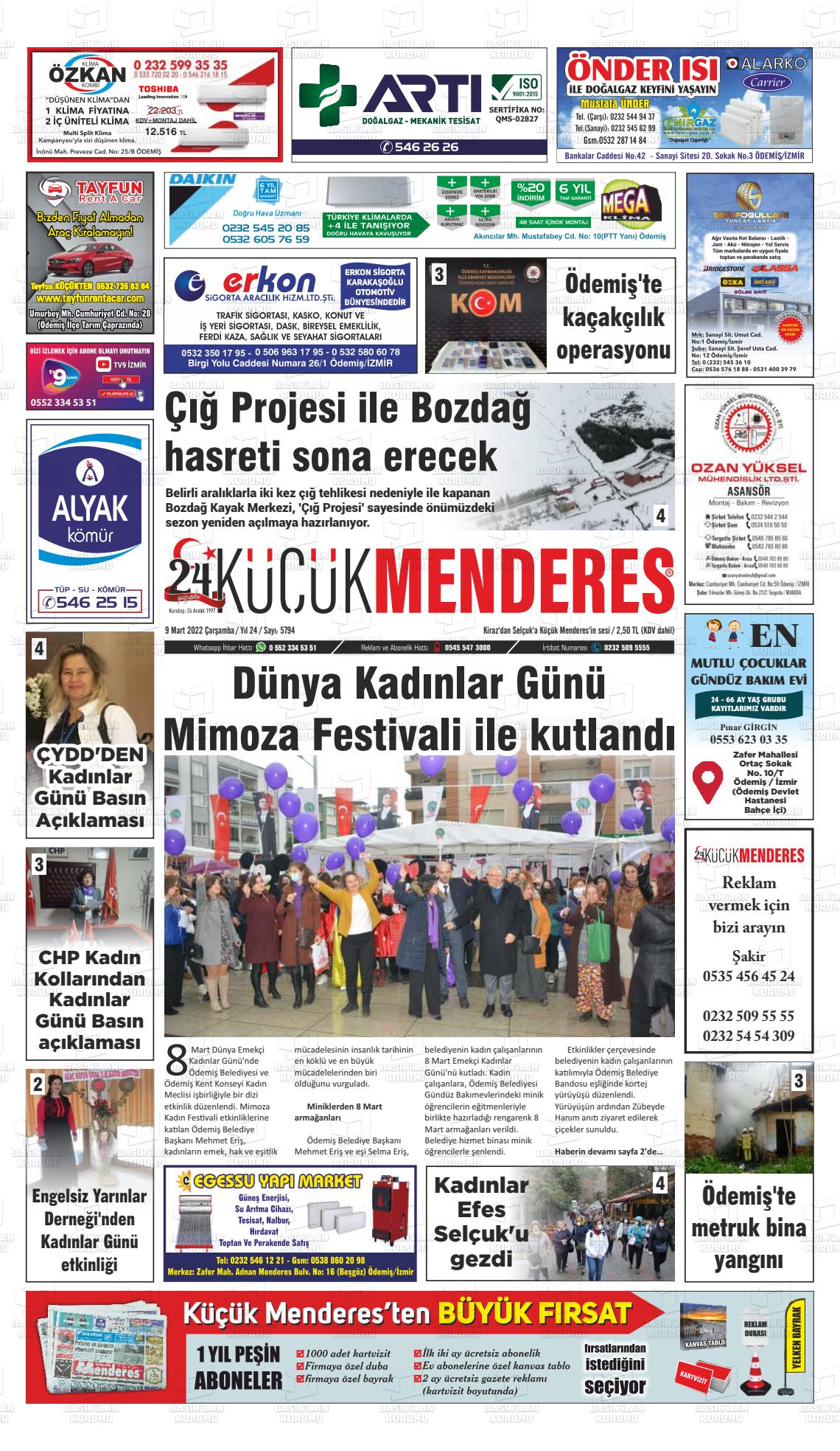 09 Mart 2022 Küçük Menderes Gazete Manşeti