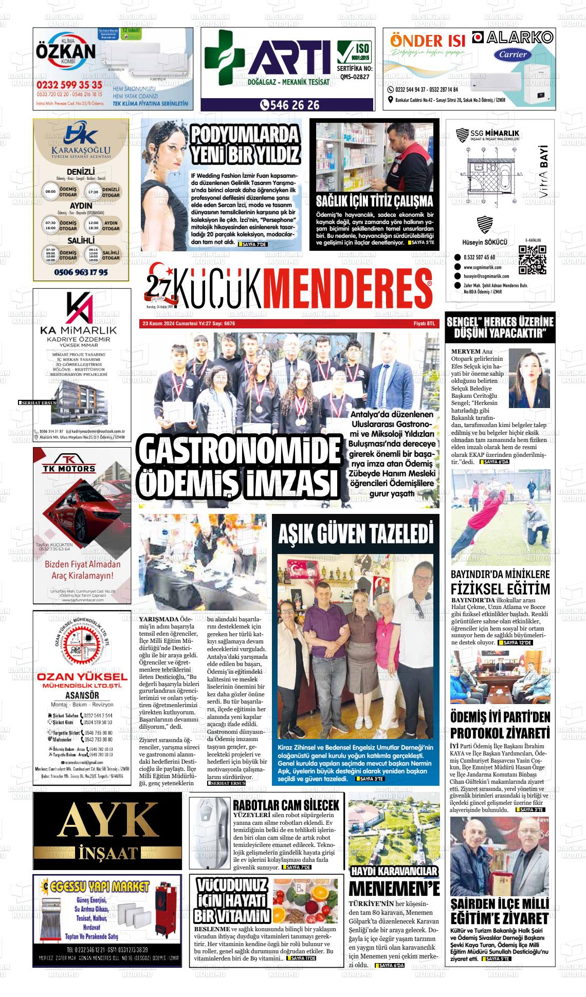 23 Kasım 2024 Küçük Menderes Gazete Manşeti