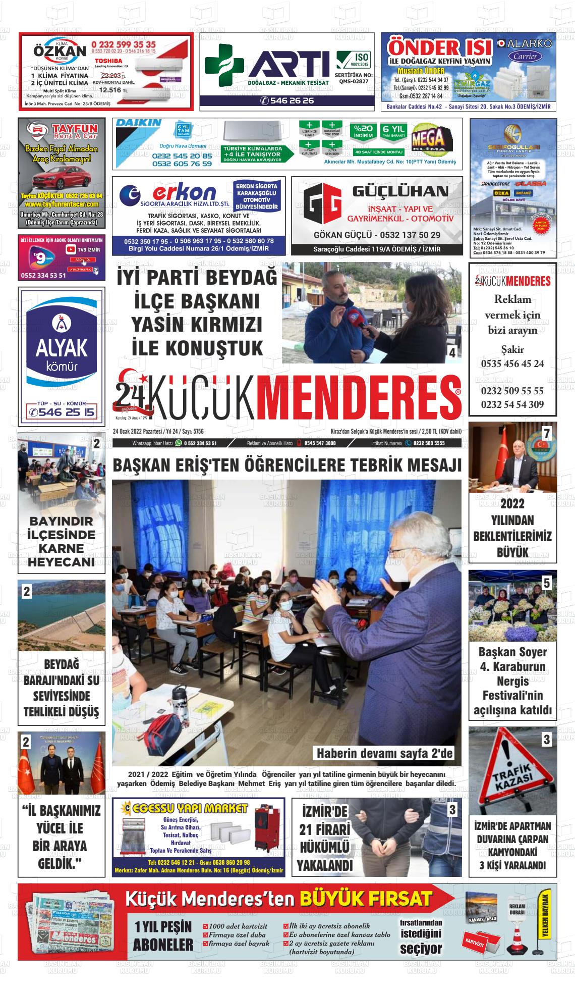 24 Ocak 2022 Küçük Menderes Gazete Manşeti