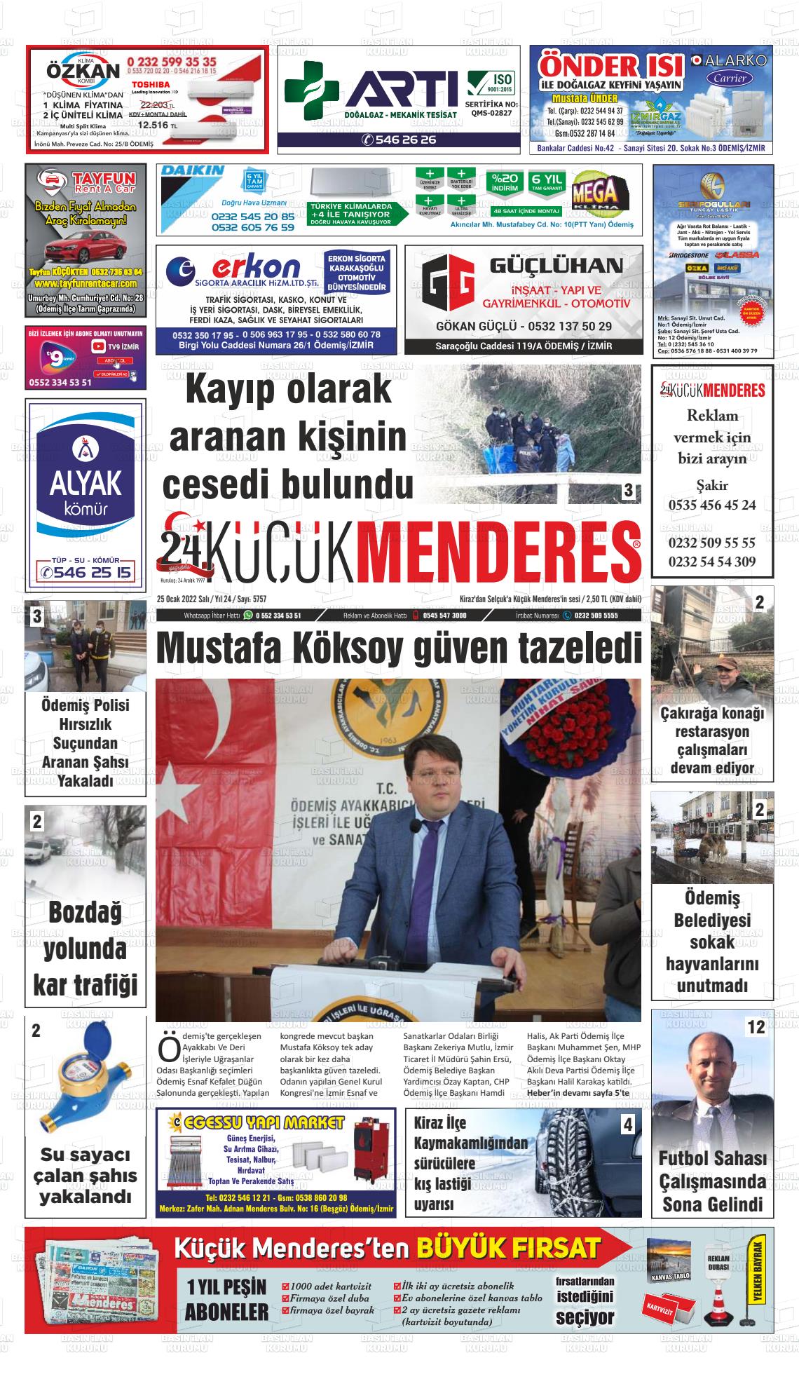 25 Ocak 2022 Küçük Menderes Gazete Manşeti