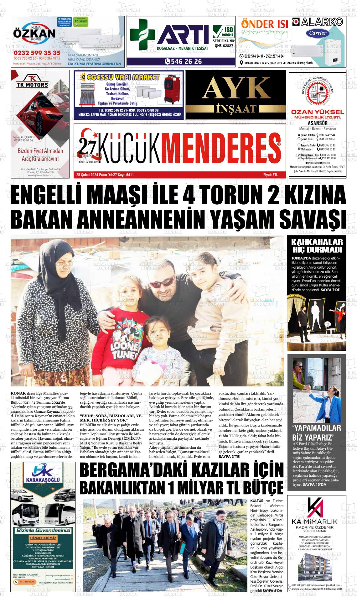 25 Şubat 2024 Küçük Menderes Gazete Manşeti