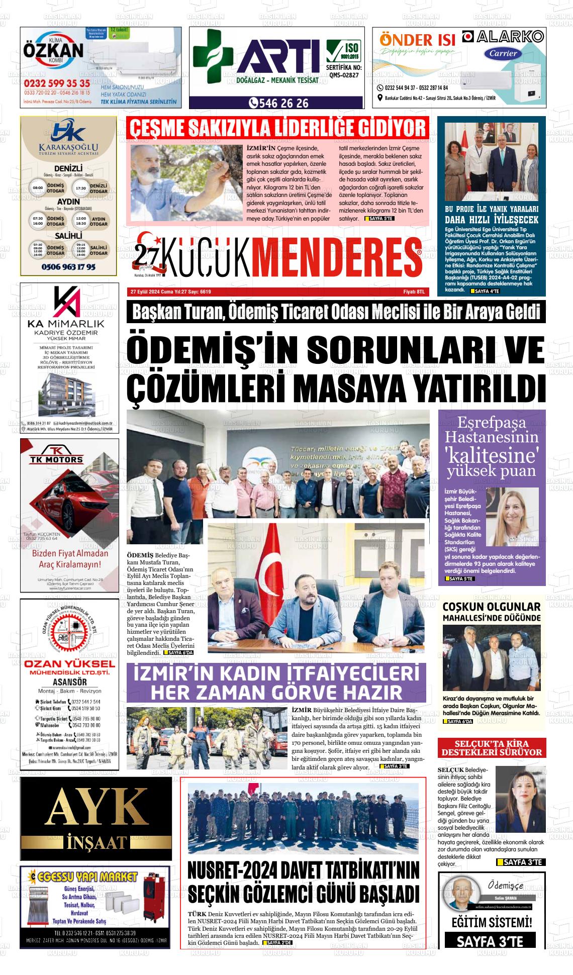 27 Eylül 2024 Küçük Menderes Gazete Manşeti