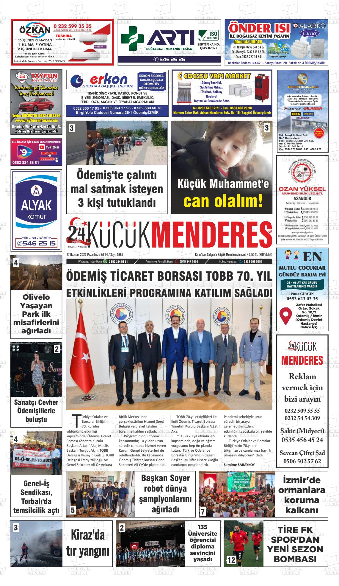 27 Haziran 2022 Küçük Menderes Gazete Manşeti
