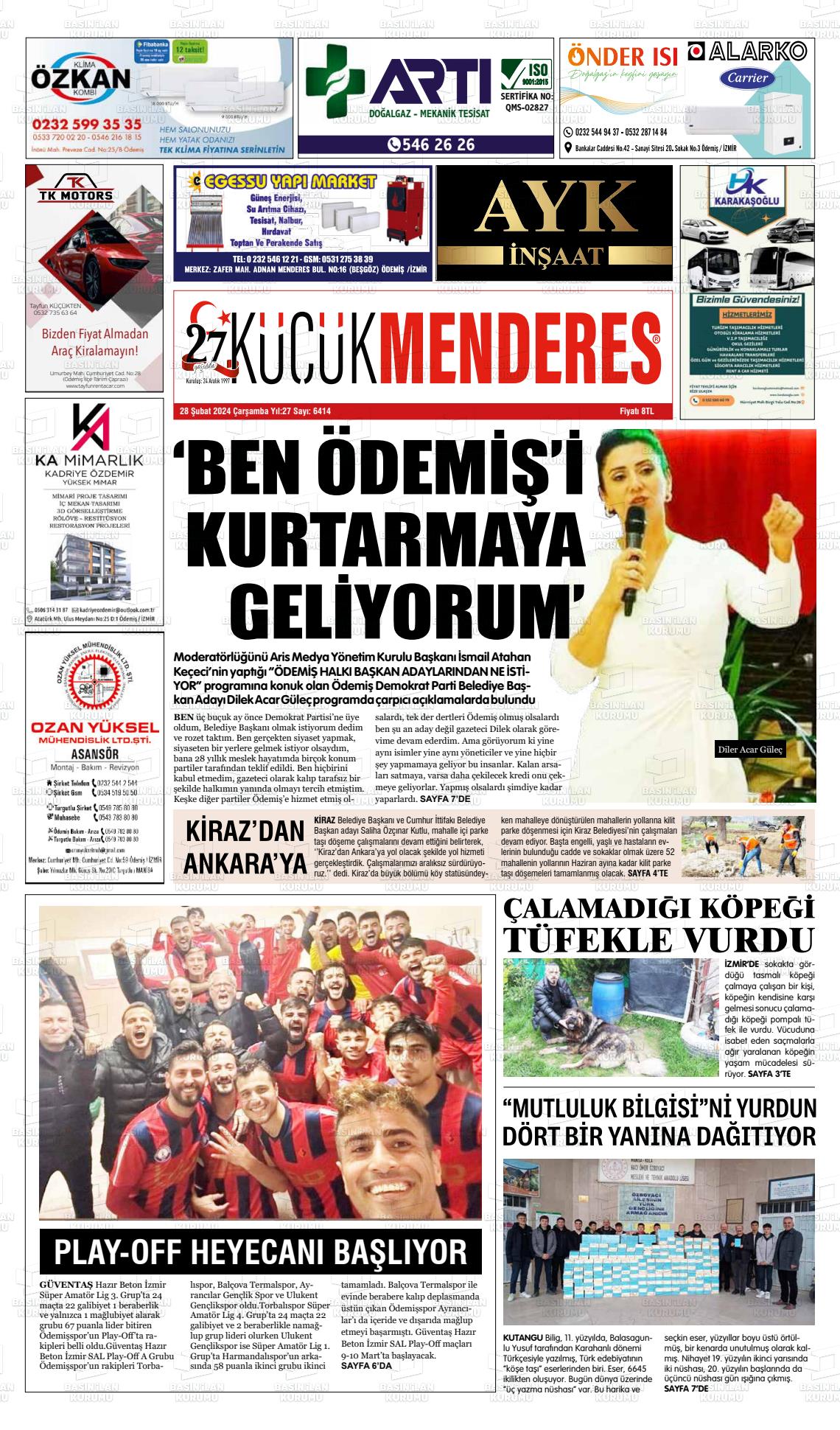 28 Şubat 2024 Küçük Menderes Gazete Manşeti