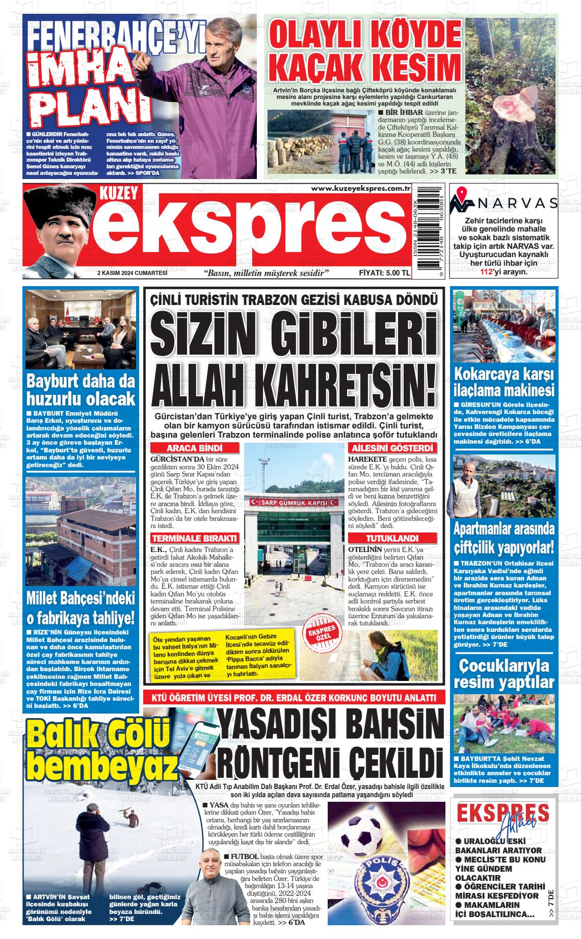 02 Kasım 2024 Kuzey Ekspres Gazete Manşeti