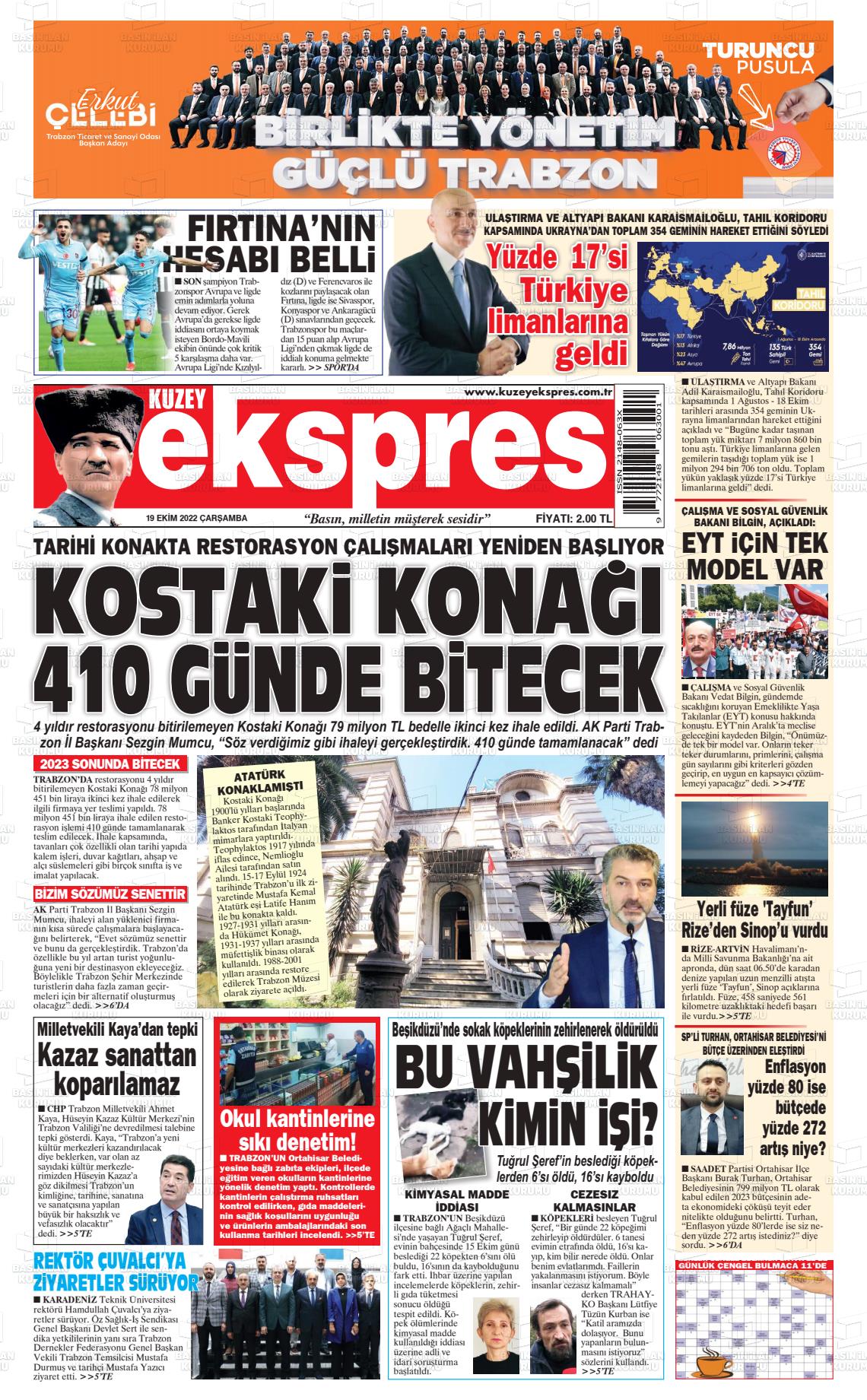 19 Ekim 2022 Kuzey Ekspres Gazete Manşeti