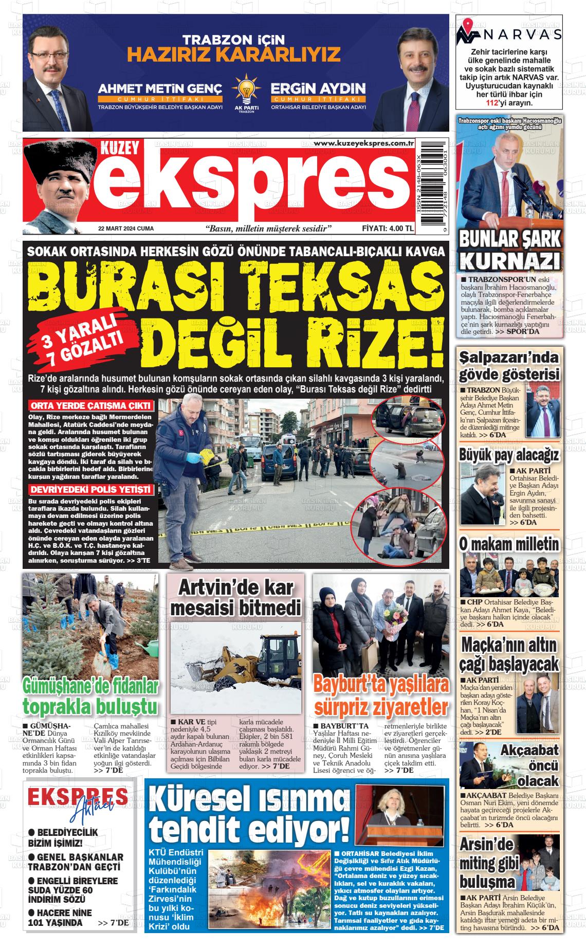 22 Mart 2024 Kuzey Ekspres Gazete Manşeti